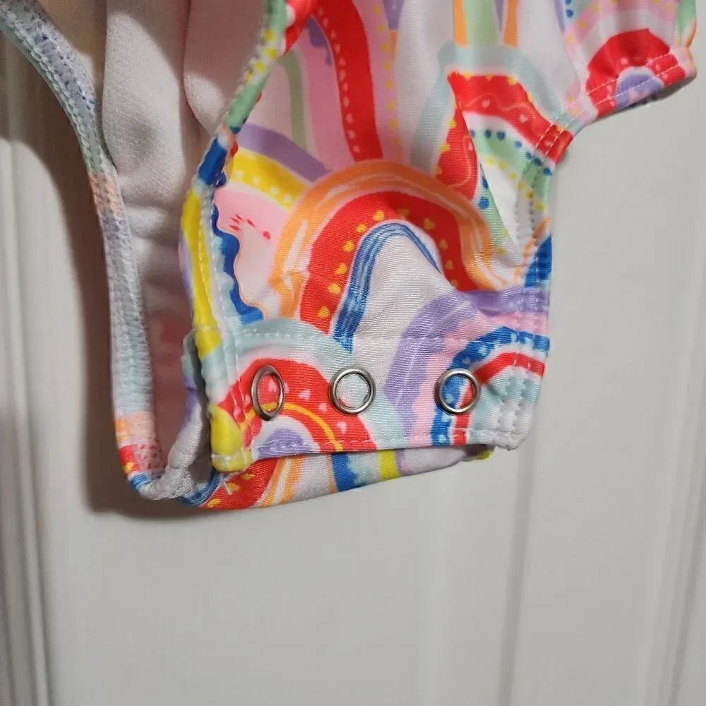 NWT Wonder Nation Baby Girl Rainbow Swimsuit and Swim Turban, 2-Piece